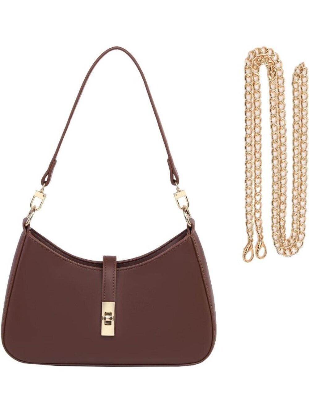 Women's Brown Premium Vegan Leather Twist Lock Crossbody Shoulder Bag
